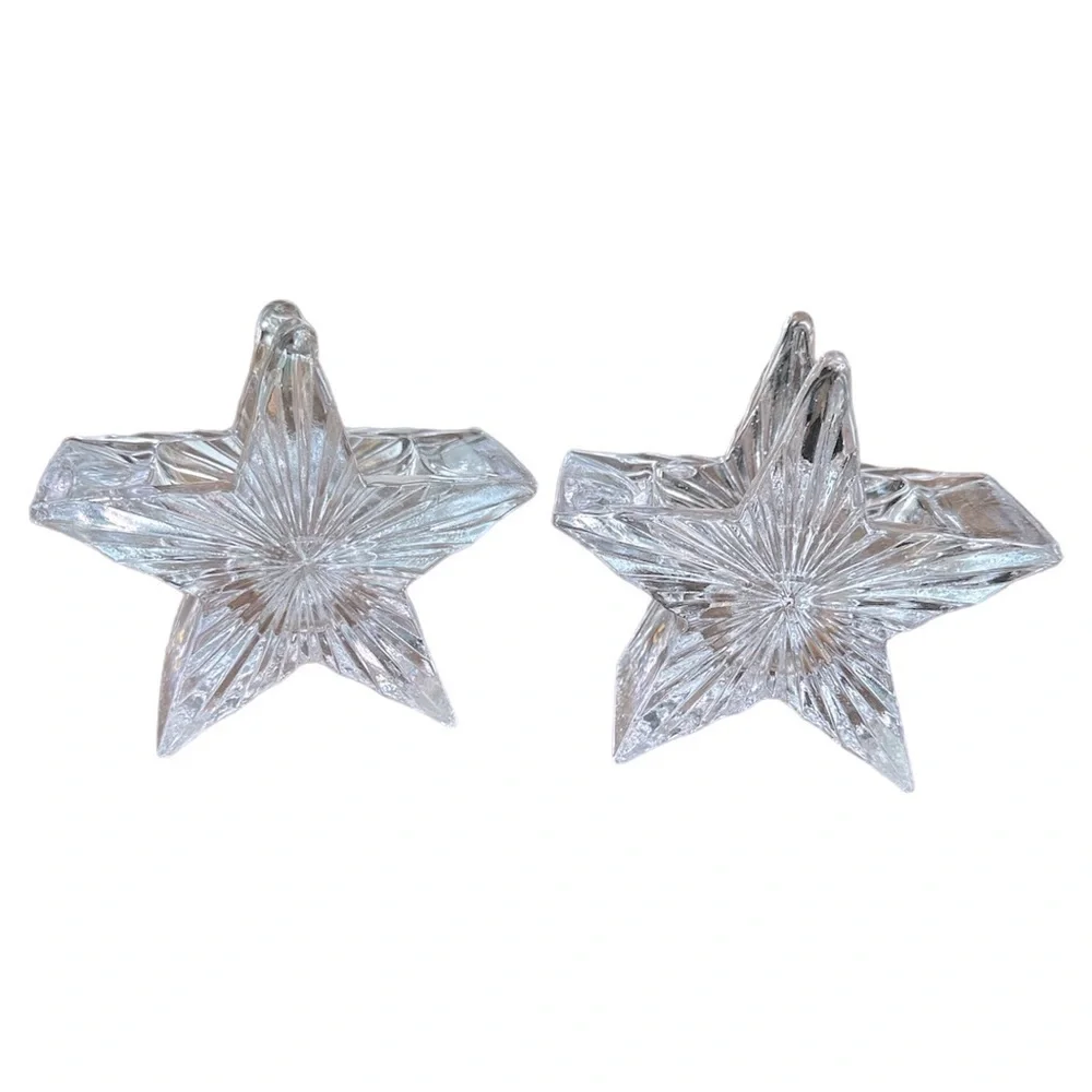 Vintage Pressed Light pink glass Star Shaped votive Candle holders Set of 2